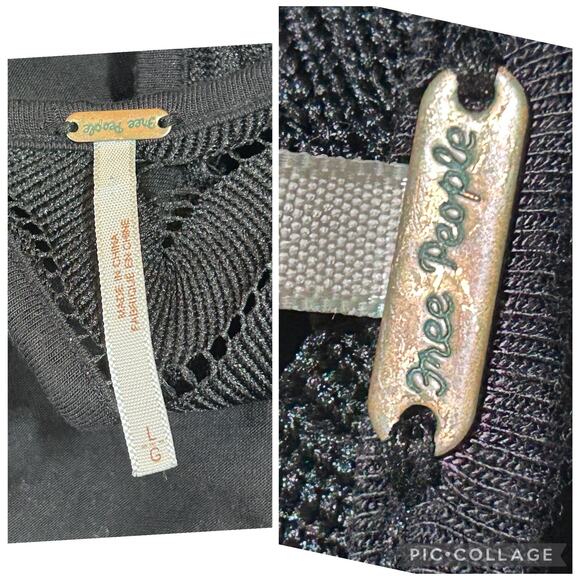 Free People Wild Thing Black Crochet Chevron Knit Mini Dress L Long Sleeve Chic - Picture 6 of 8